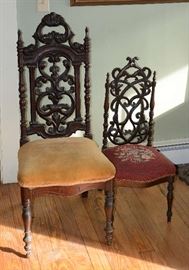 Two carved walnut Gothic chairs, one child's size