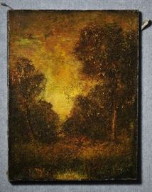 Oil on canvas, unframed, Luminist painting of forest, with heavy impasto, unsigned. 24" x 20"