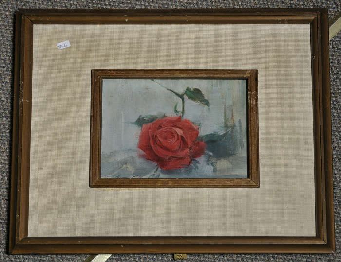 Oil on canvas, Still life of rose, signed Howard Connolly, 1958. 14" x 12" 