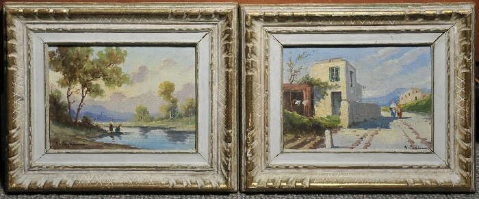 Pair of Italian oils on artist's board, Pastoral landscapes, signed Giovanni Pagliarini, 7" x 9.25"