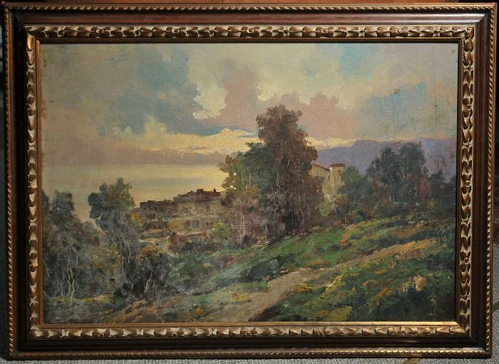 Oil on canvas, Italian landscape, unsigned. 24" x 36"