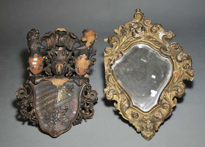 Two carved Italian fragments, with mirror