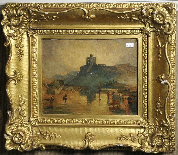19th C. oil, European landscape, Style of Turner, framed