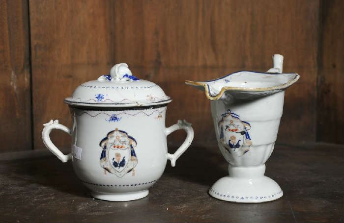 Export porcelain, creamer and sugar bowl - (sugar bowl 5.25"H & creamer 5.5"H to top of handle)