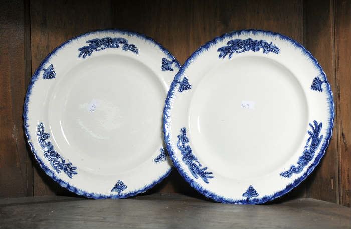 Two English blue Leeds plates - 10"Dia.