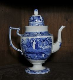 Historical blue light house tea pot - 12.75"H