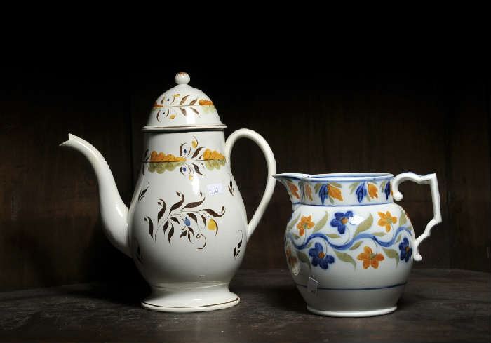 English pearlware tea pot along with pitcher - 5.75"H & 10.25"H 