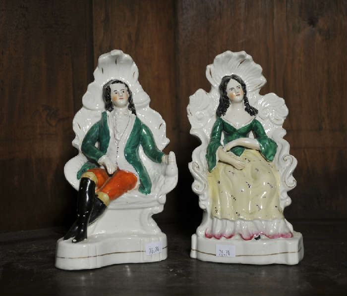 Staffordshire figural groups, man and woman, two pieces - 8.5"H 
