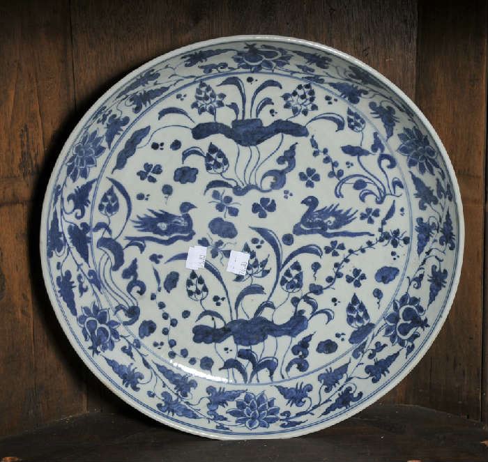 Signed Japanese blue and white porcelain charger - 14"D