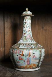 Rose medallion lidded bottle vase 14" h