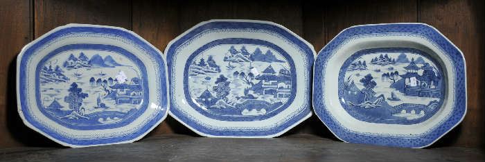 Assembled grouping of three Canton platters, ranging in size 13 - 14.5"