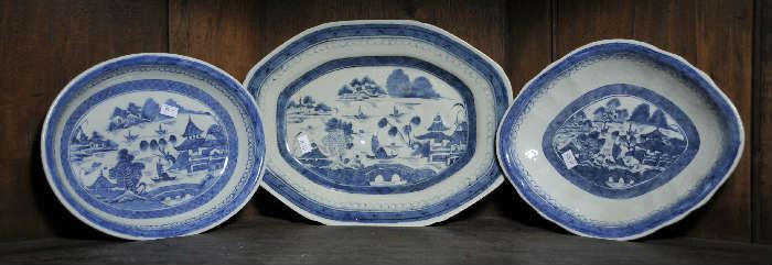 Three Canton serving platters/ dishes, ranging in size 10" - 13"
