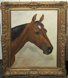 Oil on canvas the race horse Synsoney, painted by Gean Smith, 1905, 26" x 20" 