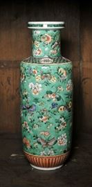 Famille Verte vase, repaired - 14"H