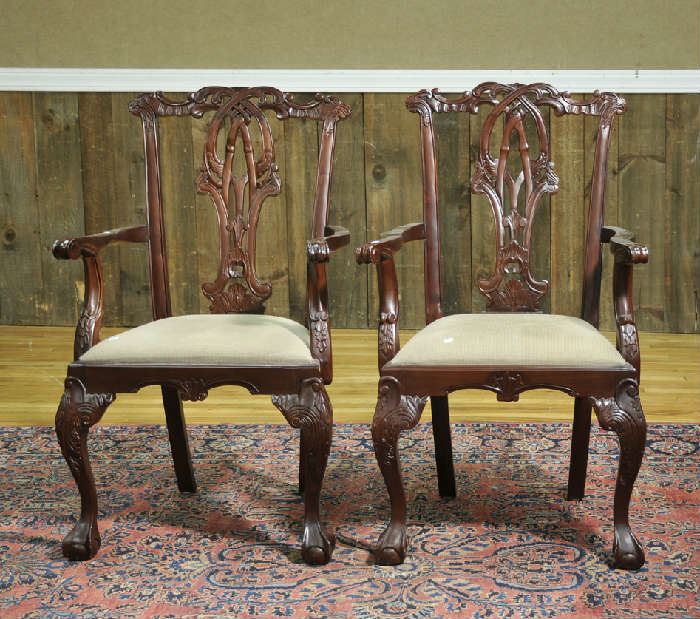 Pair of 1960-70 Chippendale style armchairs, excellent carving on backs