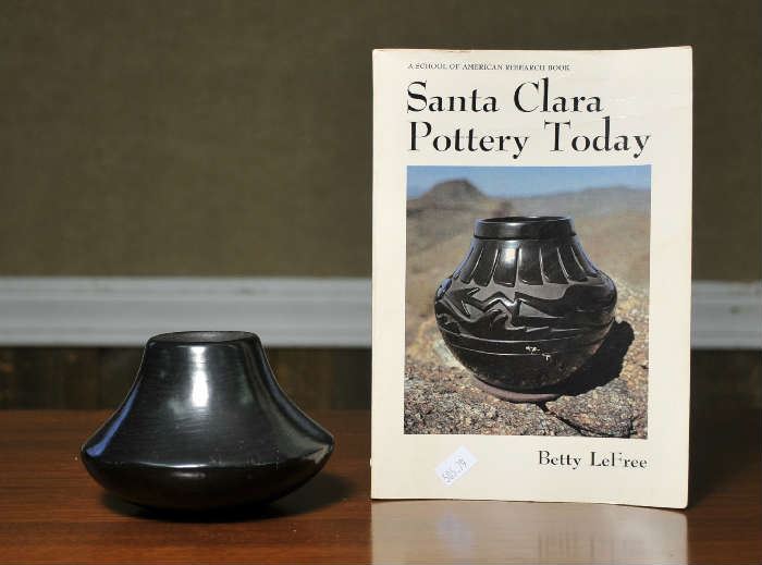 Santa Clara pottery covered piece and book - 3.25"H