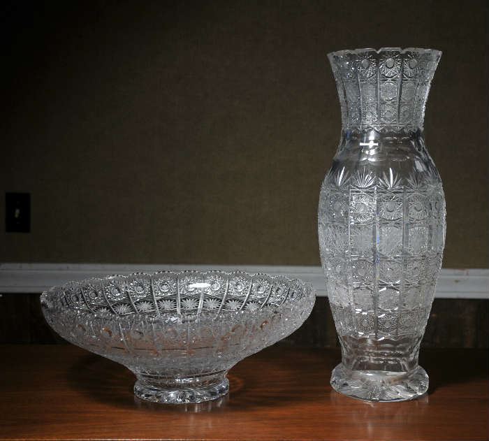 Matching crystal vase and bowl - (bowl 16"Dx 6"H)

