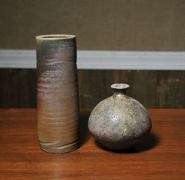 Japanese Tamba ware vase and a tall Studio pottery vase - 5"H & 8.75"H