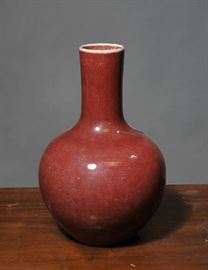 Chinese red porcelain vase - 13"H