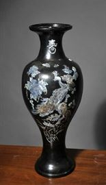 Asian black lacquerware vase - 22.5"H