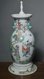Chinese famille rose porcelain vase converted to a lamp - 17"H including base