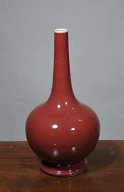 Chinese oxblood red glazed vase, signed - 15.5"H