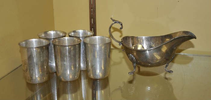 5 sterling cups with gravy boat 