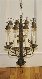 Tin candle chandelier, electrified, 11" d x 19" h