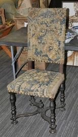 William and Mary or earlier ball foot side chair in black paint tapestry upholstery
