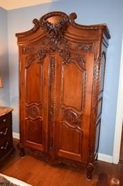 Very Ornate Carved Armoire with Shelf Storage. 51" Wide X 23" Deep X 91" Tall