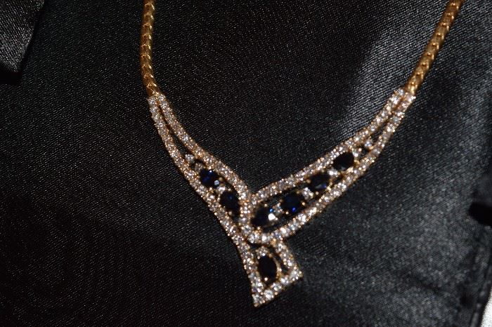 18 K Gold Diamond Sapphire Necklace