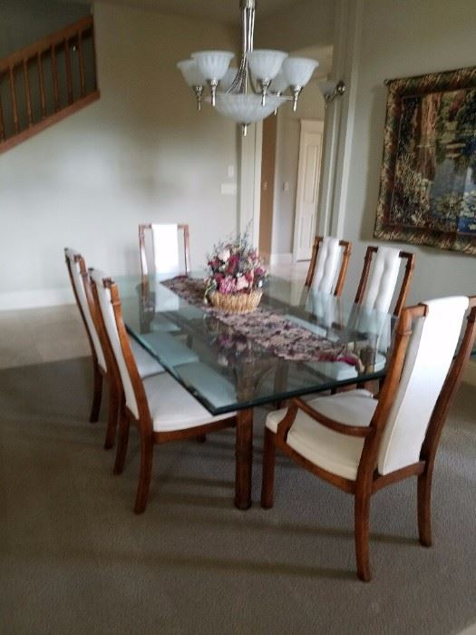 Beautiful Beveled Glass Table with 6 Chairs...This dining table can be sold pre-sale at $650. Tapestry. 