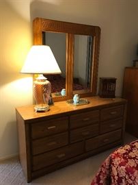 Dresser, has matching chest of drawers, two night stands and queen bed 61x75 x 72.5 t x 17.75 d