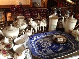 Waterford Clarendon Ruby Stemware, Lenox, Blue Willow