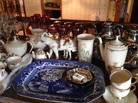 Waterford Clarendon Ruby Stemware, Lenox, Blue Willow