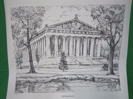 Several copies of Hazel King's Signed Parthenon print.