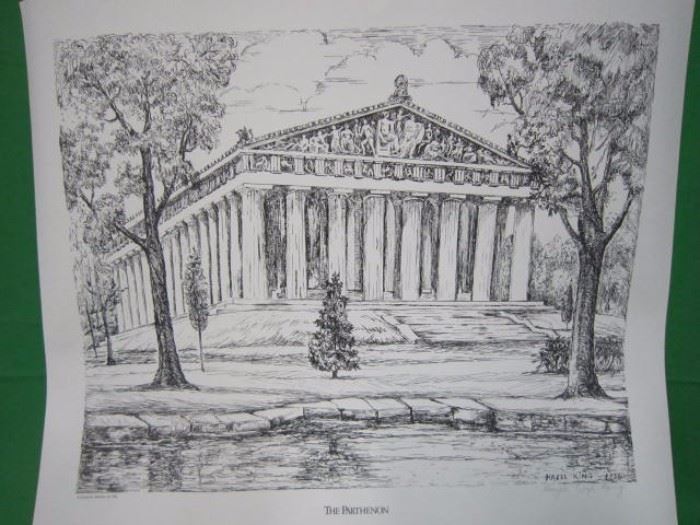 Several copies of Hazel King's Signed Parthenon print.