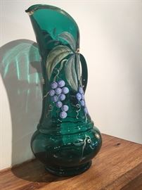 1930s 14" hand painted Czech glass pitcher