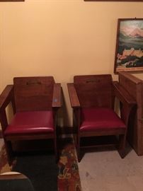 Pair/signed Roycroft/Stickley chairs 