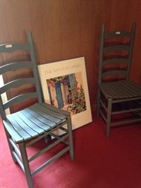 Forty-first season Santa Fe Opera framed poster - 1997; two blue ladder-back chairs