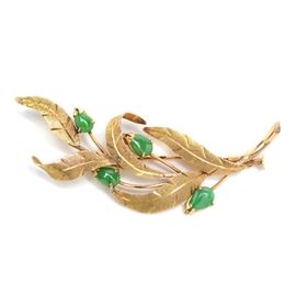 18K Yellow Gold Serpentine Stylized Foliate Brooch: An 18K yellow gold serpentine stylized foliate brooch in a brushed and high polish finish.