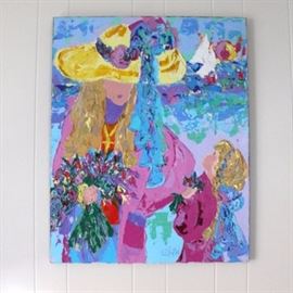 Original Gayle Hummel "From a Sincere Heart": An original painting by Cincinnati artist Gayle Gillette Hummel titled From a Sincere Heart. Gayle Hummel is a native of Terrace Park near Cincinnati, Ohio who studied fine art at both Miami University and The University of Cincinnati. Her work is to be found in many galleries and private collections worldwide. The unframed painting is expressive and impressionistic, with bright pink, blue, yellow and purple paint applied impasto to the surface to create the image of a woman and child near a lake. Artist’s signature in the lower center, and is marked appearing to read “oil on acrylic” to the verso.