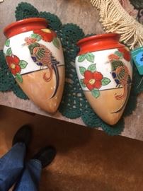 1920's Ho Shoyen/Nippon Wall Pockets. The beginning of lusterware hand painted designs from Japan