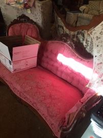 Carved Rose Settee with matching chairs.