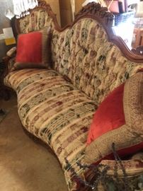 Antique Settee with Carved Rosewood Decor