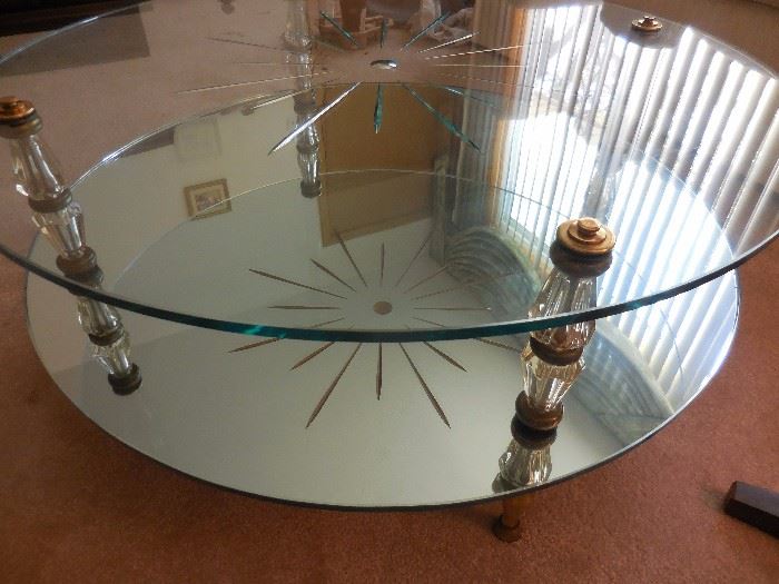 Mid Century 2 Tier Glass Mirror, Atomic Design Cocktail Table