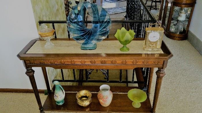 Marble Top Sofa Table, Glass Sculpture, Viking Glass