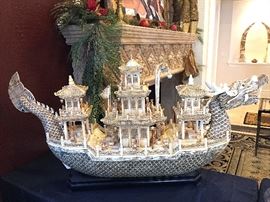 LARGEST carved Asian bovine bone boat we've ever seen!