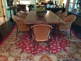 Rustic Iron Base Farm Table with Ten AMAZING Leather w/ Iron Base Chairs by BUDJI.