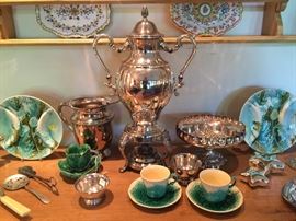 Silver Plated Service & Majolica.